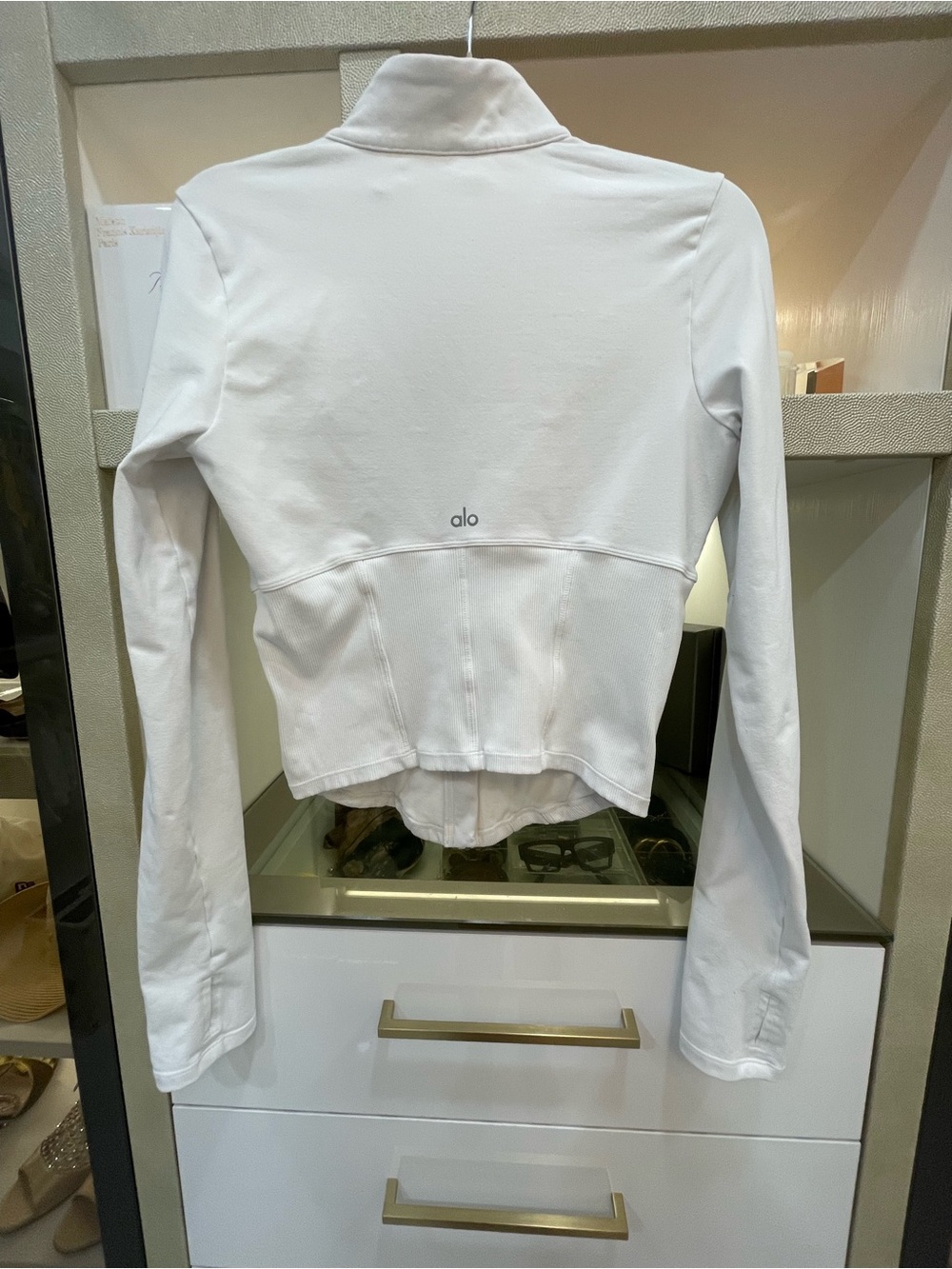 ALO Yoga White Fitted Zip-Front Bomber Jacket Size Medium - Picture 5 of 7